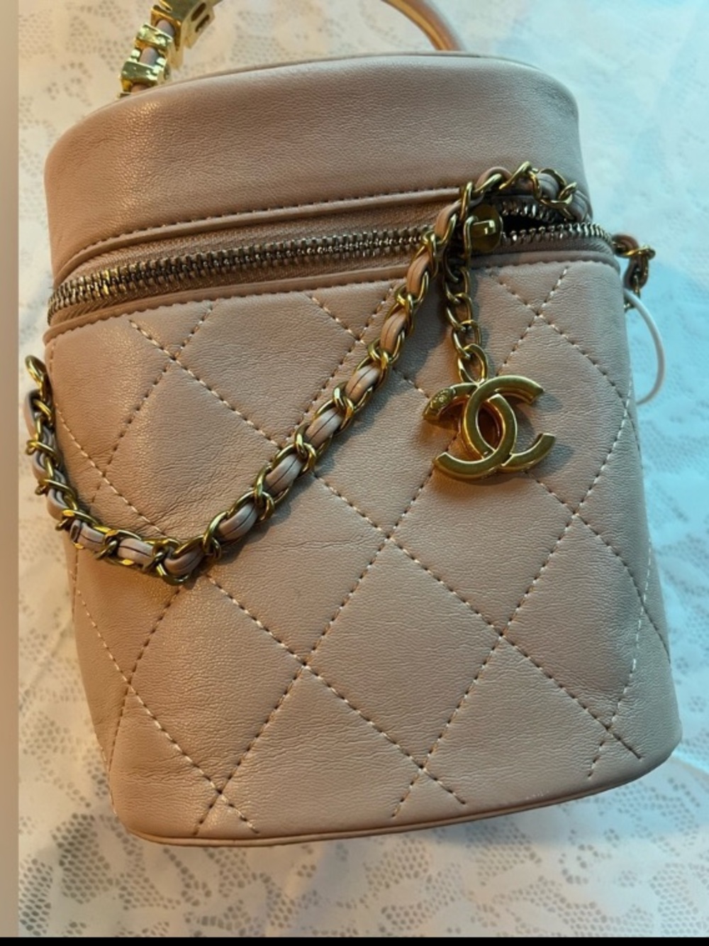 Light Pink Quilted Mini Bag with Gold CC Chain